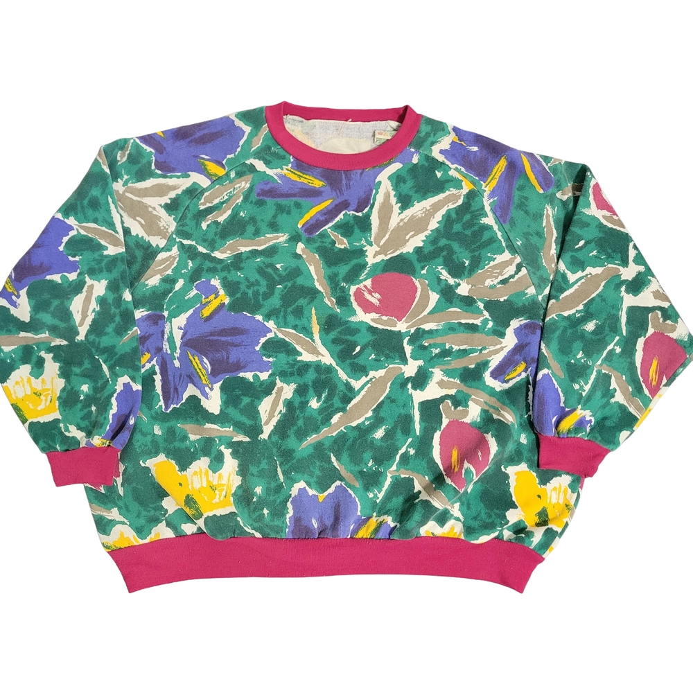 Vintage 90s Hand-Painted Sweatshirt 2XL Abstract Art Crewneck, Oversized & Cozy